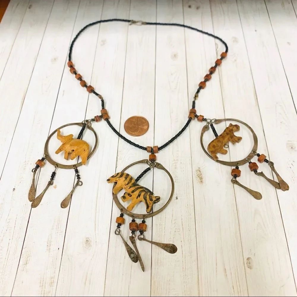 African Animal Wood Fetish Necklace‎